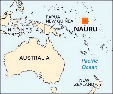 Nauru is located several hundred miles east of New Guinea. 