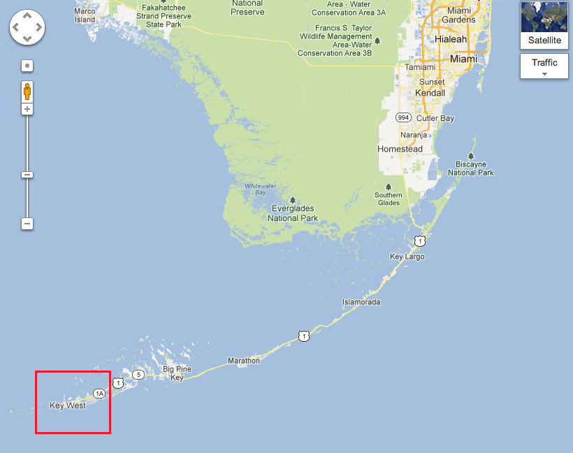 Key West sits at the far western end of the Florida Keys.