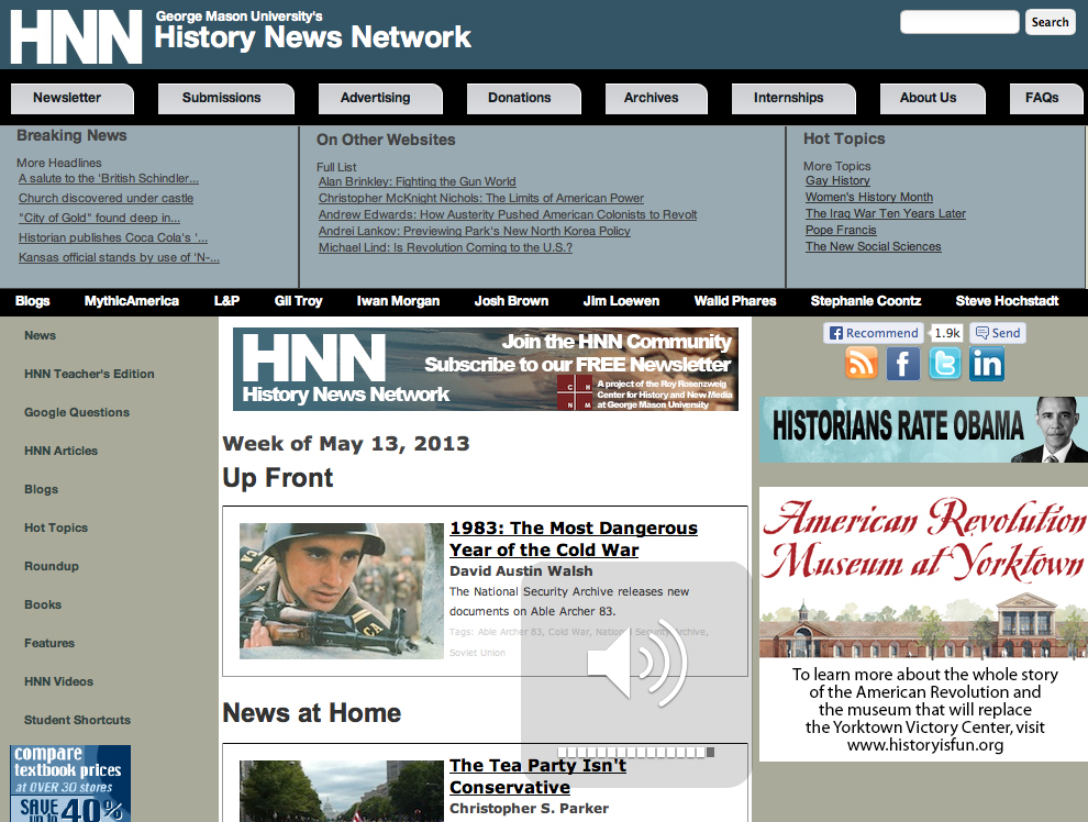 This story appeared Friday on George Mason University's History News Network website. Make sure you check it out. 